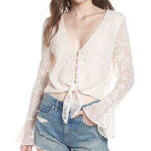 Wayf Long Sleeved Lace Button Up Blouse